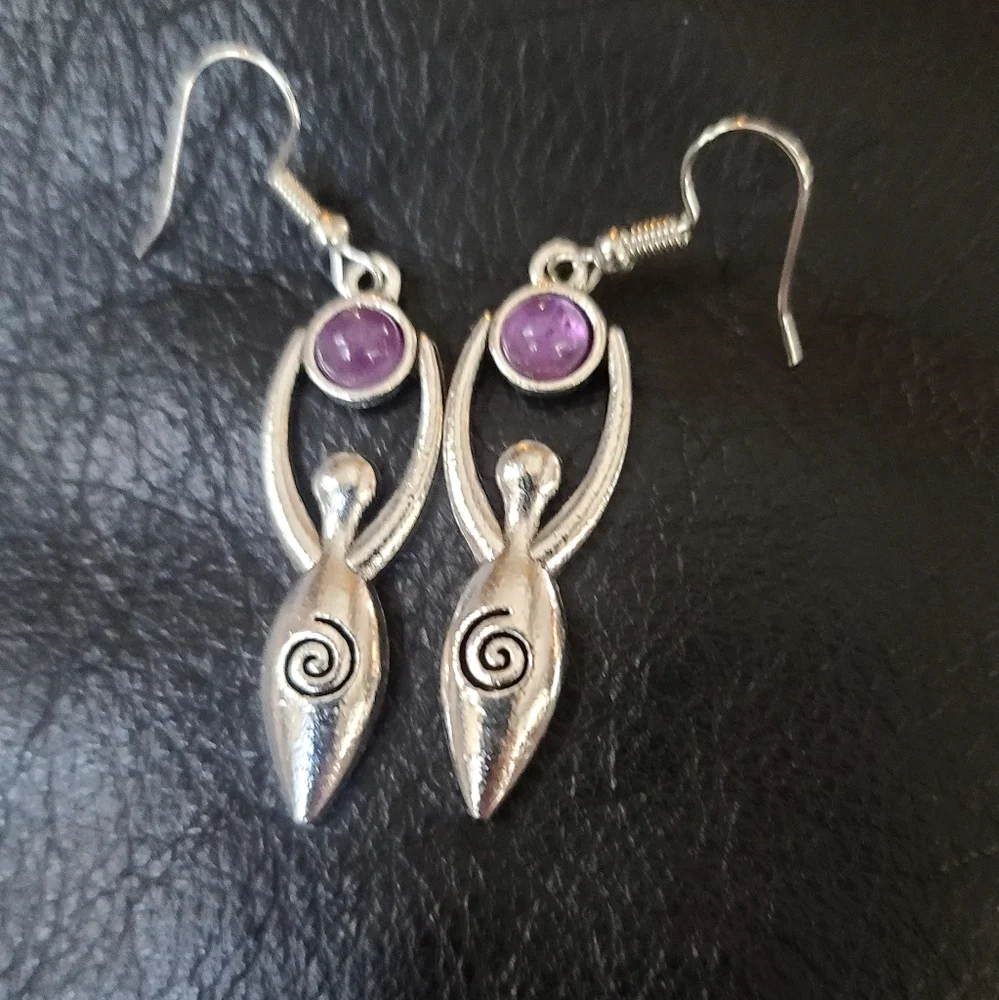 Sterling & Amethyst Moon Goddess earrings NWT - Picture 5 of 6